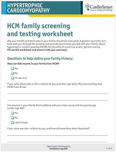 HCM Family Screening and Testing Worksheet